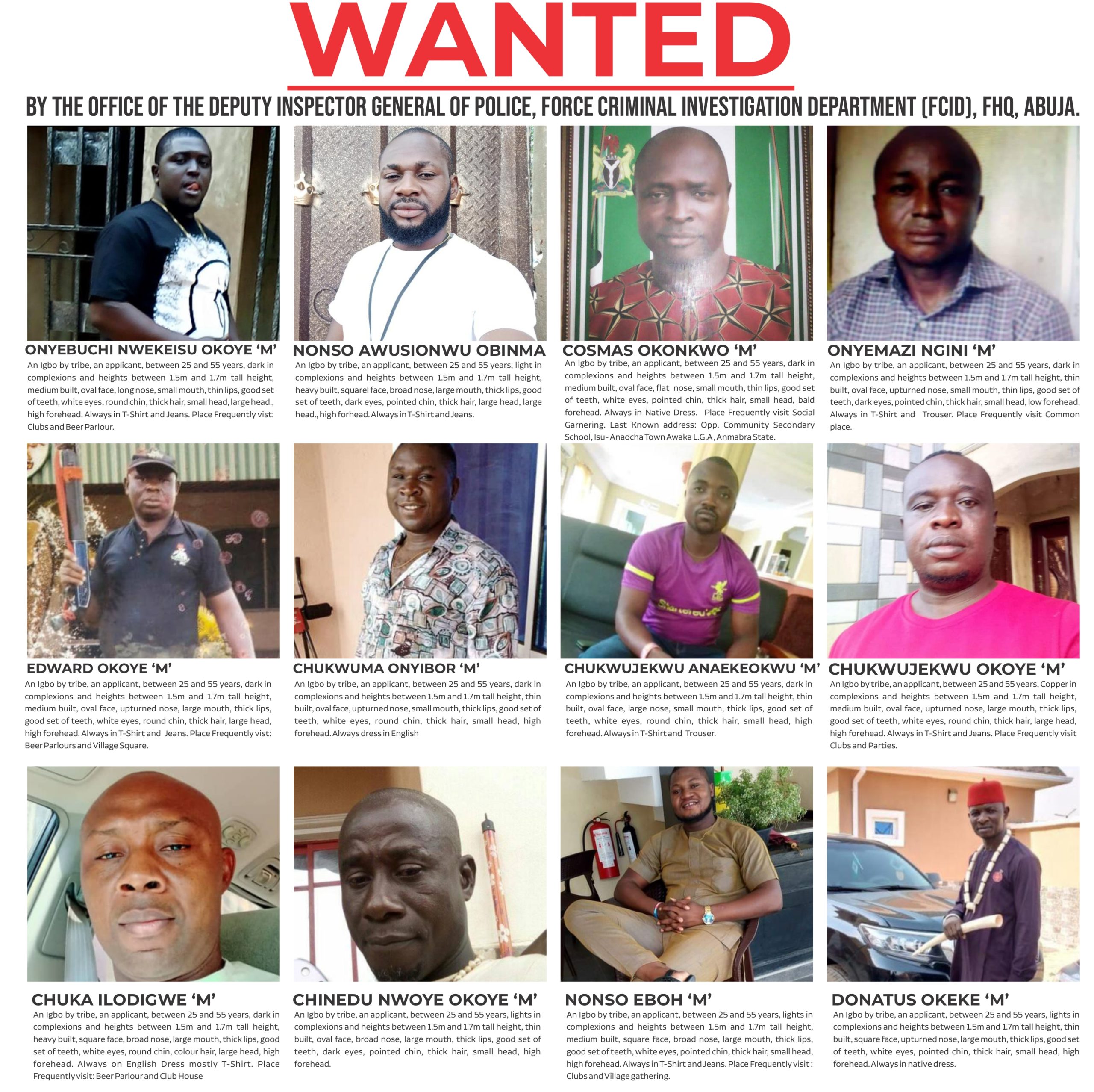 FLASH: Police Declare 12 Wanted Over Murder, Terrorism In Anambra