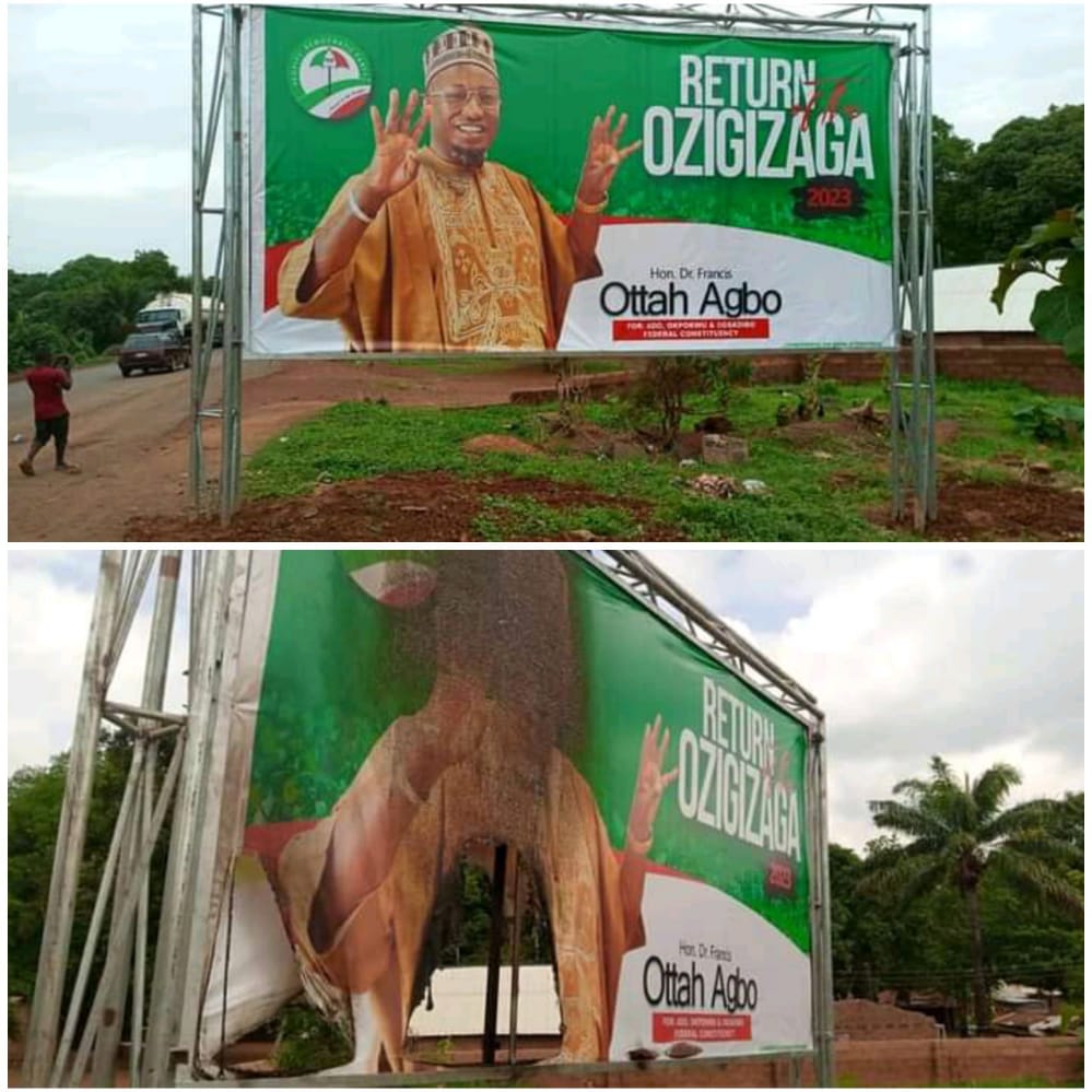 Hoodlums burn Benue Reps Member, Ottah Agbo’s campaign billboard